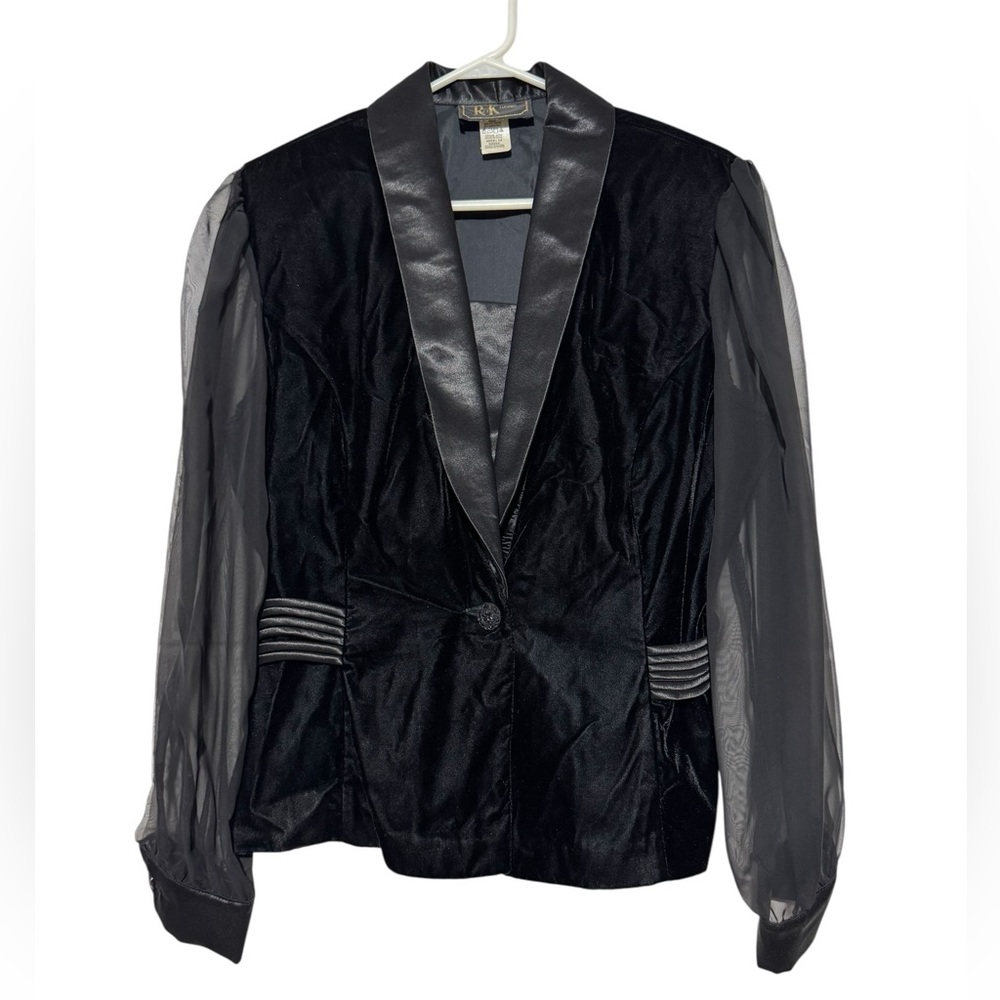 Vintage Black Velvet Sheer Blazer Jacket Size 14 Tuxedo Gothic Vamp Formal Dark